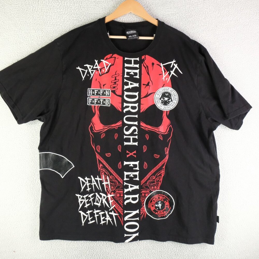 Headrush Shirt Mens 4XL Black Red Fear None Death Before Defeat Graphic Tee MMA